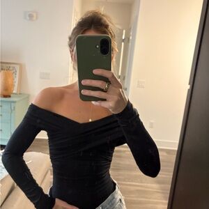 Abercrombie & Fitch Black Ruched Long Sleeve Bodysuit